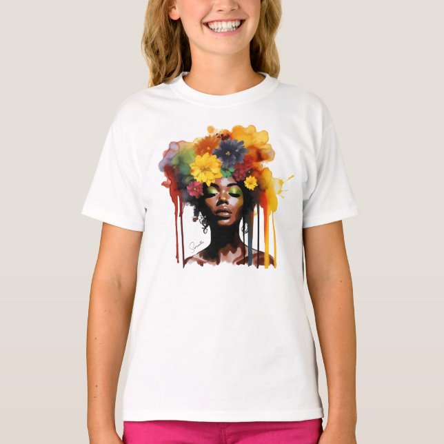 T-shirt Une femme afro-américaine avec les cheveux d'afro- (Devant)
