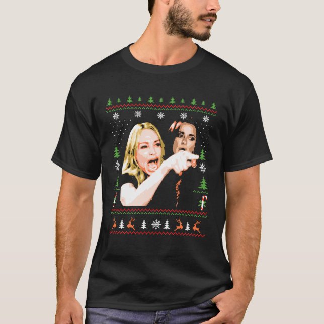 T-shirt Une femme crie au chat Mème de Noël laid (Devant)