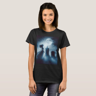 T-shirt une femme fantôme dans un cimetière avec pleine lu