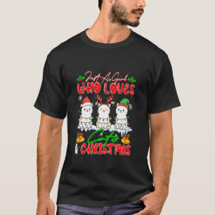 T-shirt Une fille aime les chats et les trois rennes du Pè