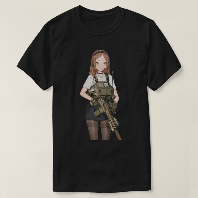 T-shirt Une fille de l'armée avec un pistolet (Design devant)