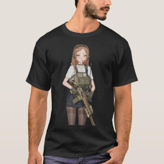 T-shirt Une fille de l'armée avec un pistolet