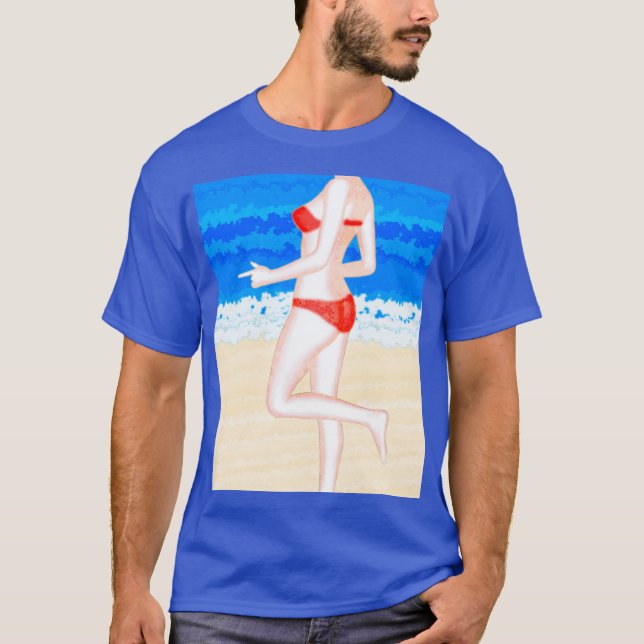 T-shirt Une fille en Bikini sur la peinture de plage (Devant)