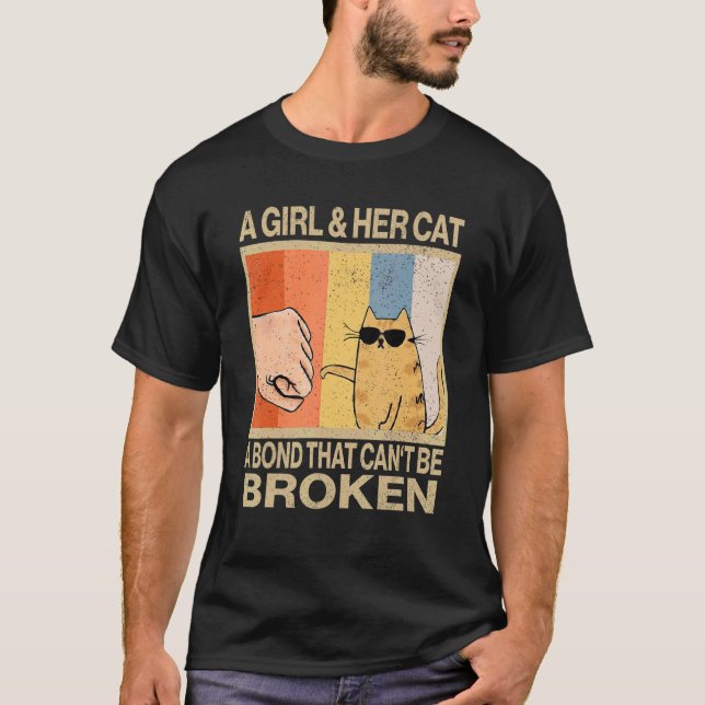 T-shirt Une fille et son chat un lien qui ne peut pas être (Devant)