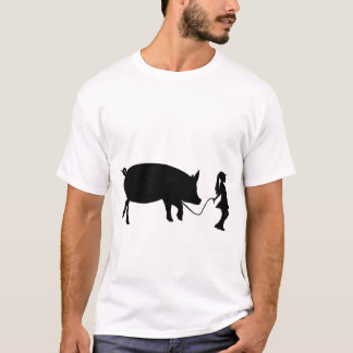 T-shirt Une fille marchant son cochon de marionnettes Funn