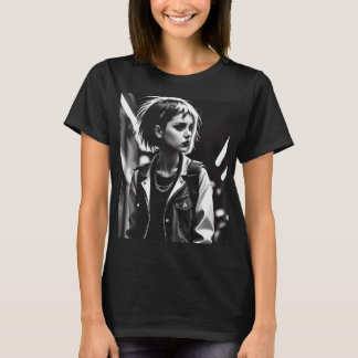 T-shirt une fille punk noir blanc humeur ton