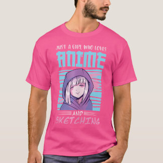 T-shirt Une Fille Qui Aime L'Anime Et L'Ésquisse Dessin An