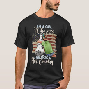 T-shirt Une Fille Qui Aime Son Chien Et Le Patriote Améric