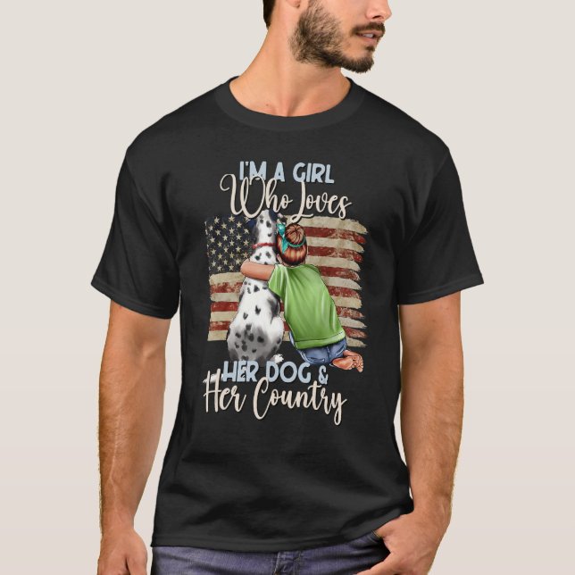 T-shirt Une Fille Qui Aime Son Chien Et Le Patriote Améric (Devant)