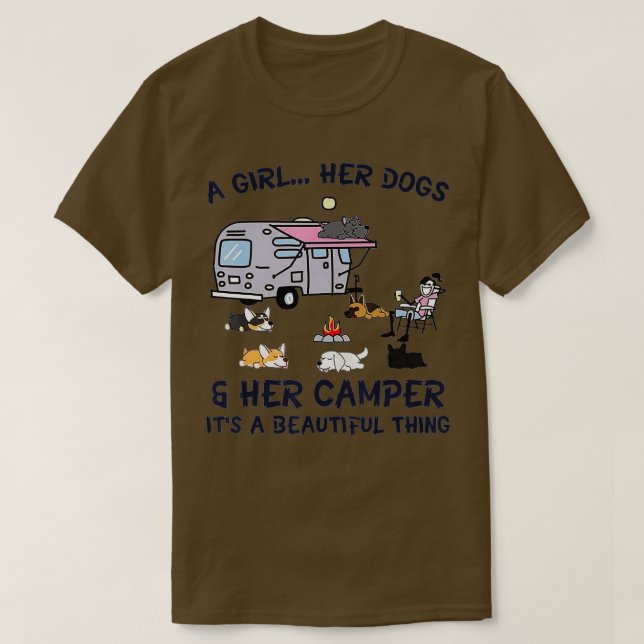 T-shirt Une Fille Ses Chiens Et Son Camper Dons De Camping (Design devant)
