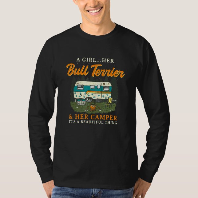 T-shirt Une Fille Son Bull Terrier Et Son Camper Bully Cam (Devant)