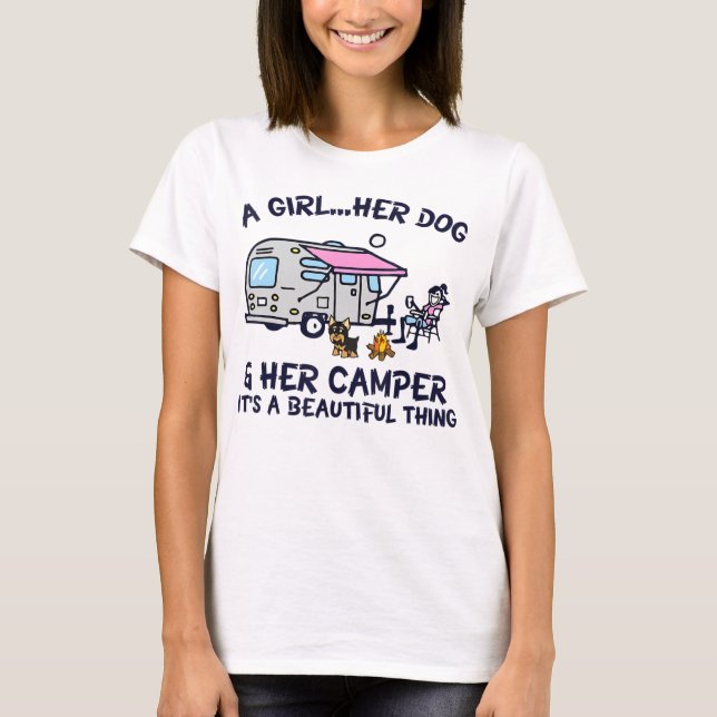 T-shirt Une fille...Son chien et son camper c'est beau min (Devant)