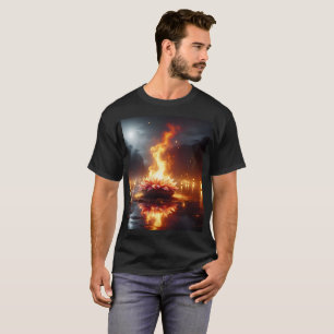 T-shirt une fleur flottant dans l'eau avec une pleine lune