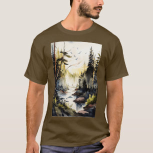 T-shirt Une forêt à l'automne Aquarelle d'automne