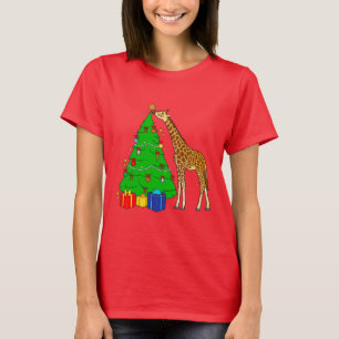 T-shirt Une girafe décorant l'arbre de Noël avec étoile