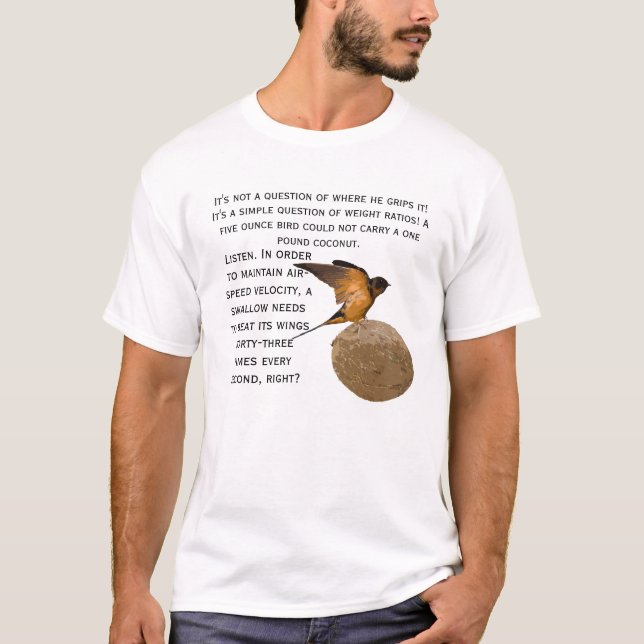 T-shirt Une hirondelle portant une noix de coco ! (Devant)