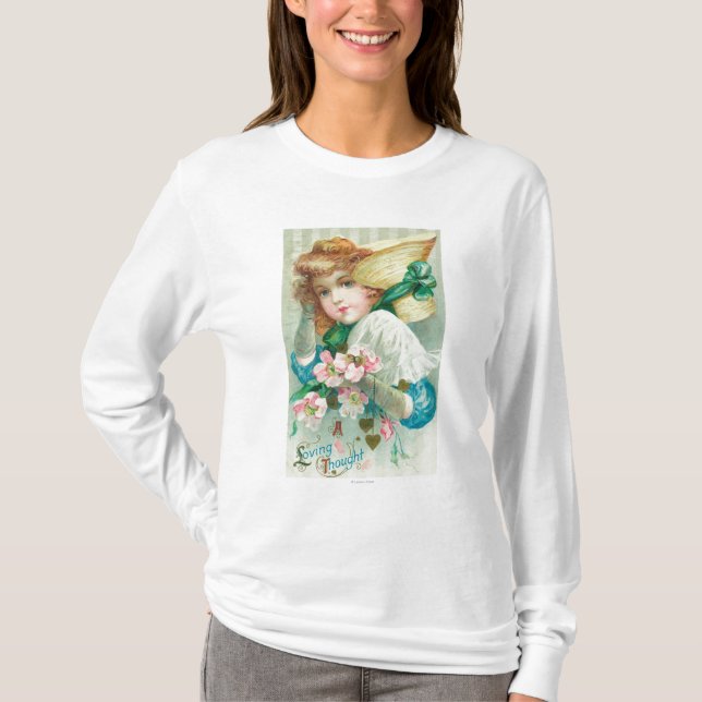 T-shirt Une jeune fille affectueuse de pensée avec le (Devant)