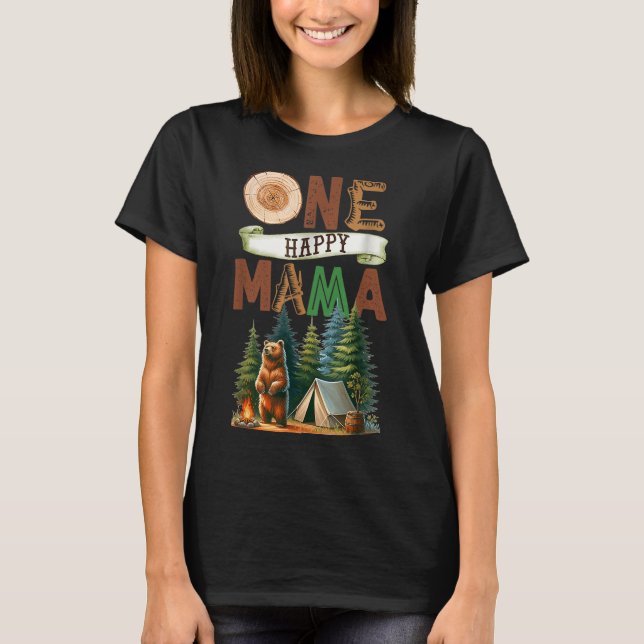 T-shirt Une joyeuse campeuse maman premier anniversaire ou (Devant)
