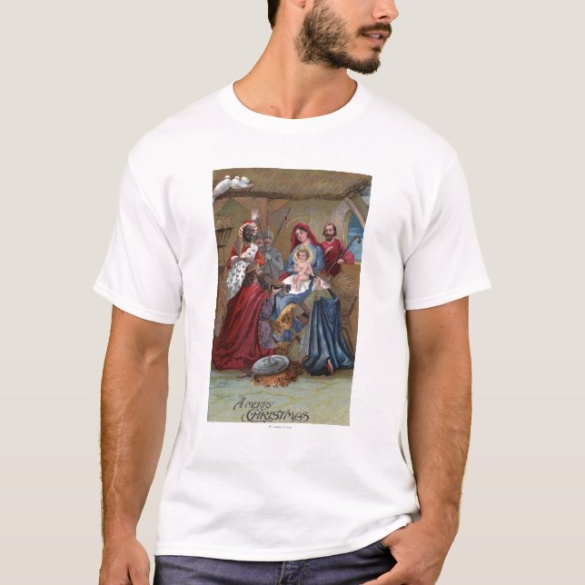 T-shirt Une joyeuse scène de ChristmasNativity (Devant)