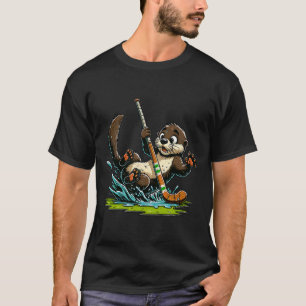 T-shirt Une loutre mignonne jouant au hockey éclaboussant 