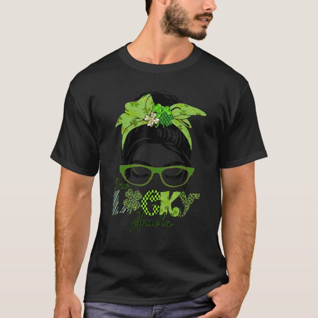 T-shirt Une Lucky Abuela Grandma Messy Bun Shamrock St Pat (Devant)