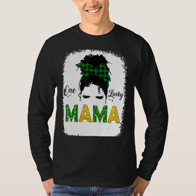T-shirt Une Lucky Mama Messy Bun Leopard St Patrick Jour S (Devant)
