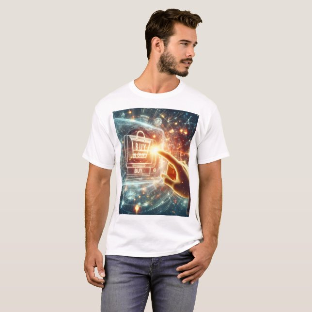 T-shirt une main pousse un sac d'achat avec une main (Devant entier)