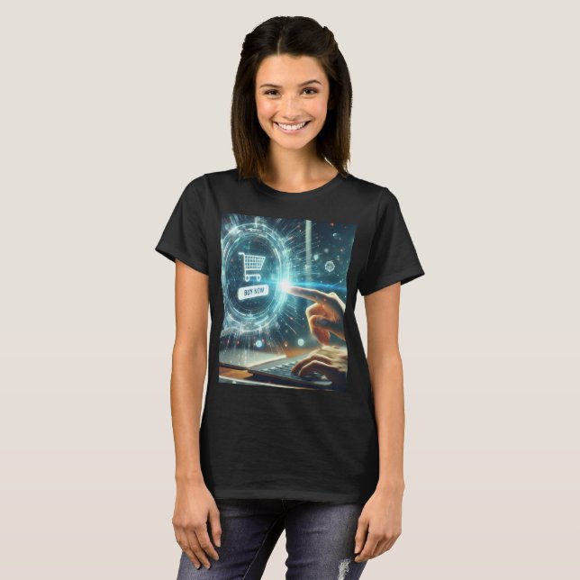 T-shirt une main utilise un doigt pour acheter un panier (Devant entier)