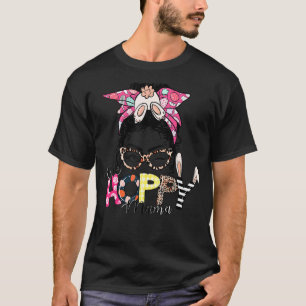 T-shirt Une maman Hoppy Messy Bun Leopard Joyeuse Maman de
