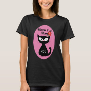 T-shirt Une mère de chat noire personnalisée avec la rose