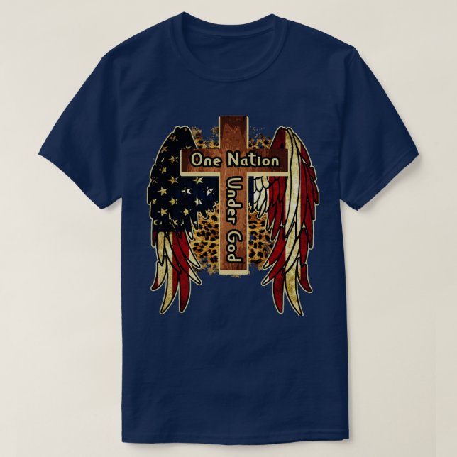 T-shirt Une nation sous Dieu 4 juillet Croix Patriote (Design devant)