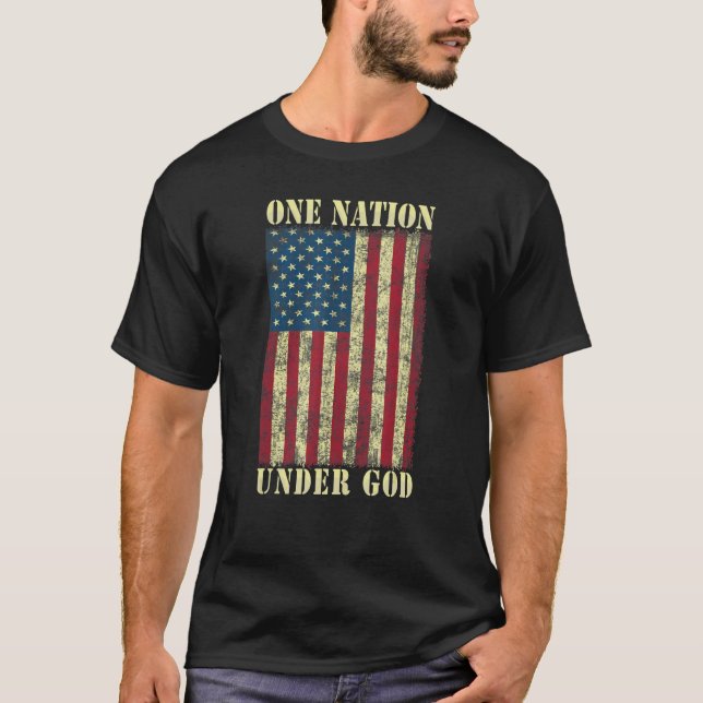 T-shirt Une nation sous Dieu 4 juillet Design Drapeau Usa (Devant)