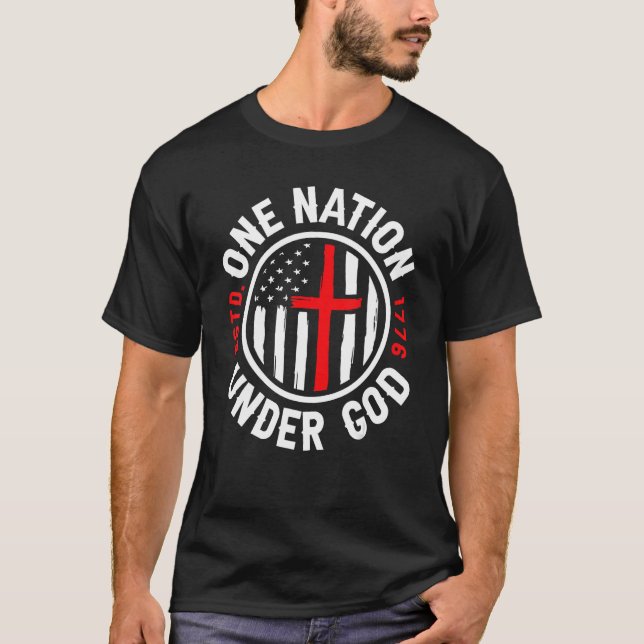 T-shirt Une nation sous Dieu American Flag Patriotique 4th (Devant)