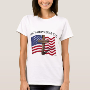 T-shirt Une nation sous Dieu avec une croix robuste et le 