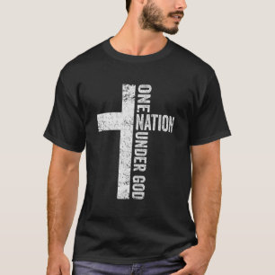 T-shirt Une nation sous Dieu - Christian Cross American Fl