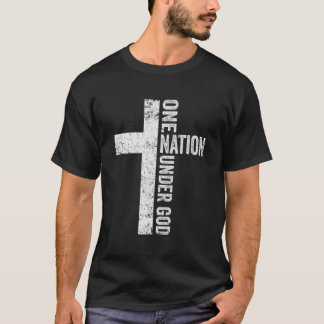 T-shirt Une nation sous Dieu - Christian Cross American Fl