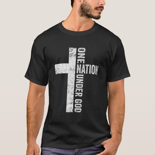 T-shirt Une nation sous Dieu - Christian Cross American Fl (Devant)