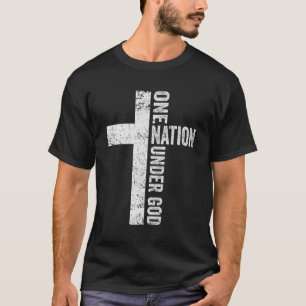 T-shirt Une nation sous Dieu - Christian Cross American Fl