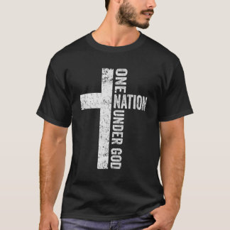 T-shirt Une nation sous Dieu - Christian Cross American Fl
