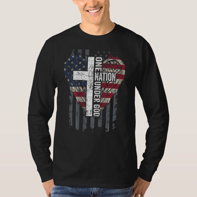 T-shirt Une Nation Sous Dieu Christian Usa Ailes Drapeau S (Devant)
