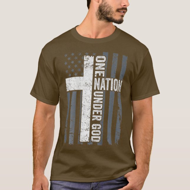 T-shirt UNE NATION SOUS DIEU Croix du culte chrétien SUR (Devant)