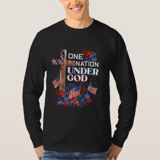 T-shirt Une nation sous Dieu Drapeau 4 juillet Patriotique