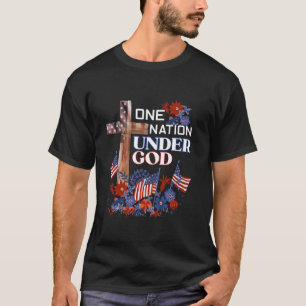 T-shirt Une nation sous Dieu Drapeau 4 juillet Patriotique