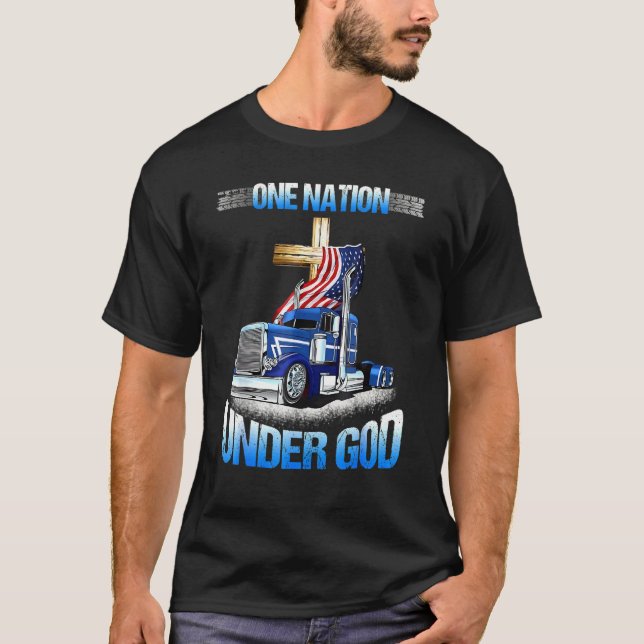 T-shirt Une Nation Sous Dieu Jésus Croix Usa Drapeau Camio (Devant)