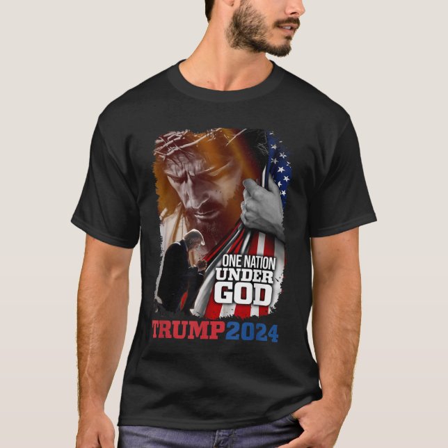 T-shirt Une nation sous Dieu Président Trump 2024 Amérique (Devant)