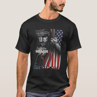 T-shirt Une nation sous Dieu Trump 2024 Dieu drapeau améri