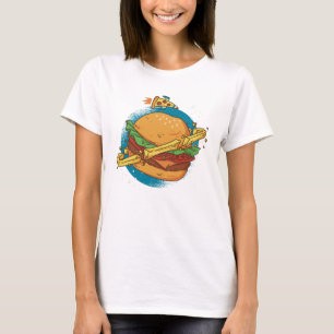 T-shirt Une planète Cheesburger avec une fusées à pizza