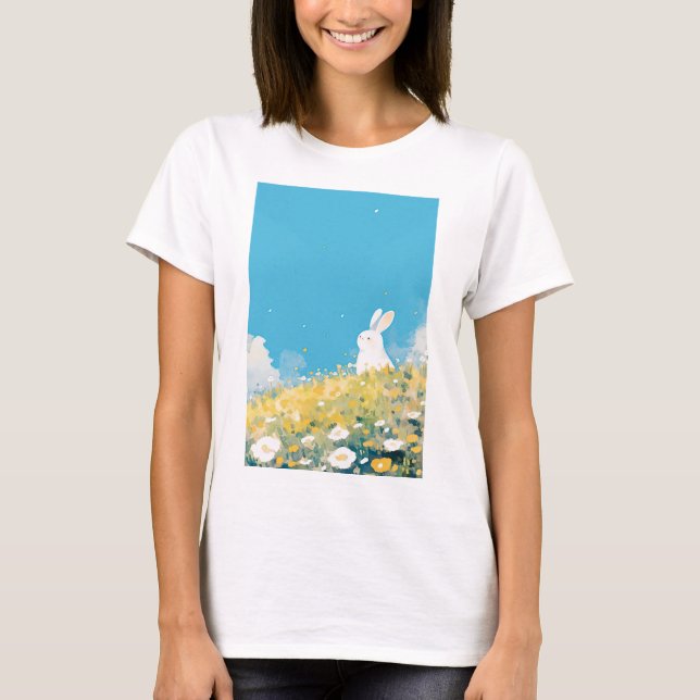 T-shirt Une prairie de lapin blanc (Devant)