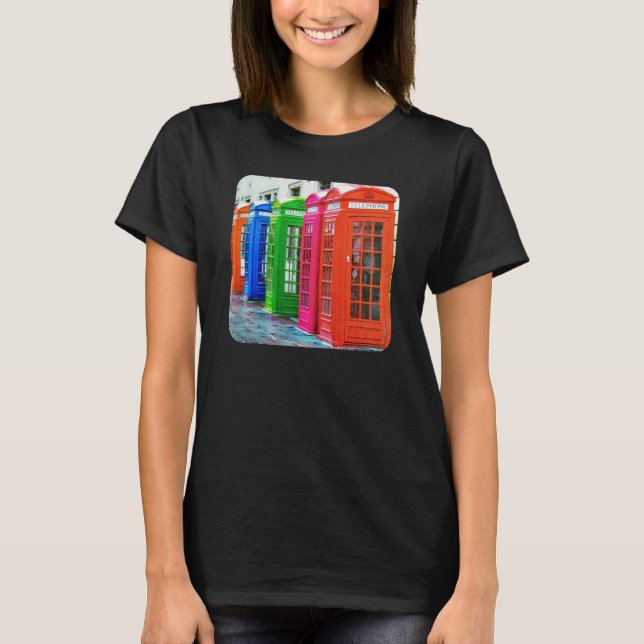 T-shirt Une rangée de boîtes de téléphone aux couleurs viv (Devant)