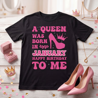 T-shirt Une Reine Est Née en Janvier Rose Fille d'Annivers